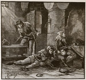 Escape of Roger Mortimer from the Tower, illustrasjon fra 'Cassell's Illustrated History of England' (sepia-bilde)